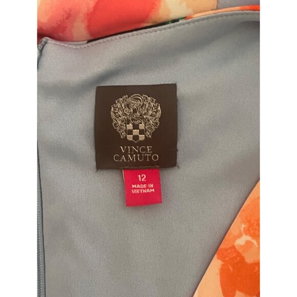Size 12 VINCE CAMUTO BLUE FLORAL PRINT MIDI DRESS Summer Wedding Party Church - Picture 7 of 7